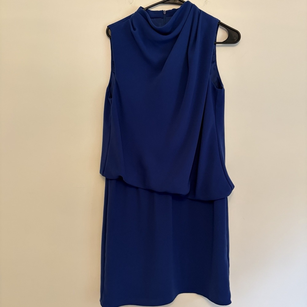 Trina Turk Lenaya Blouson Draped Sleeveless Dress Asymmetrical Royal Blue Sz 6